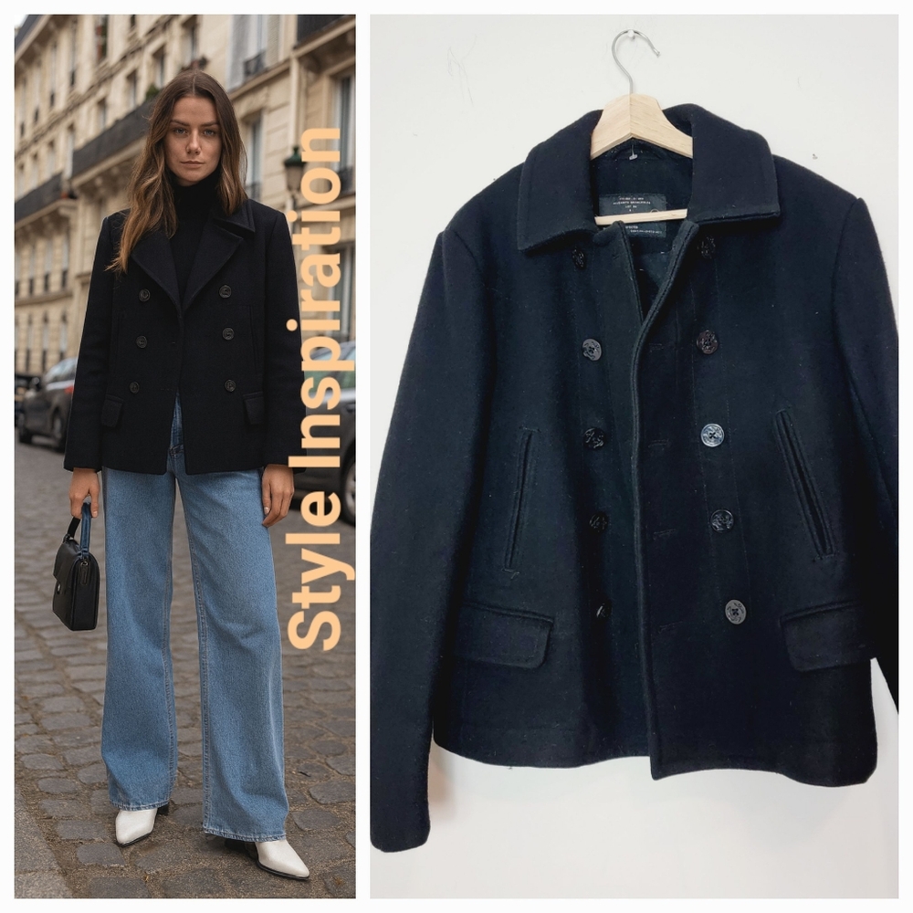 Allsaints Spitalfields Black Darted Black Womens Peacoat Size M